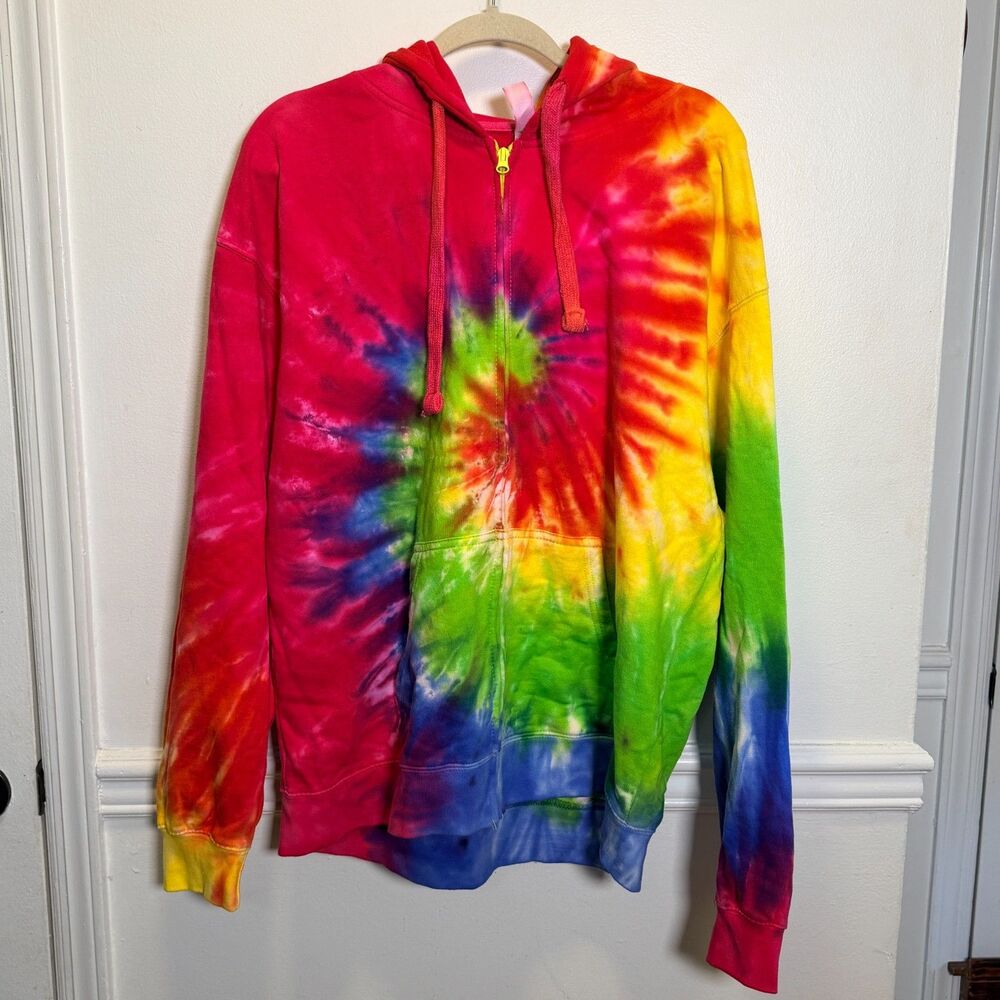 Zero Gravitee XL Rainbow Tie Dye Full Zip Hoodie 100% Cotton Hippie Festival